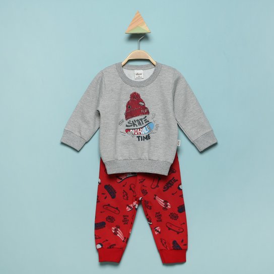 Conjunto Moletom Bebê Elian Peluciado Estampado - Mescla Menor preço em Conjunto Moletom Bebê Elian Peluciado Estampado - Mescla
