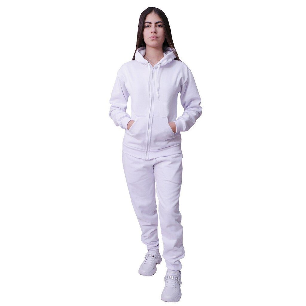 Conjunto Moletom Com Ziper Feminino Branco
