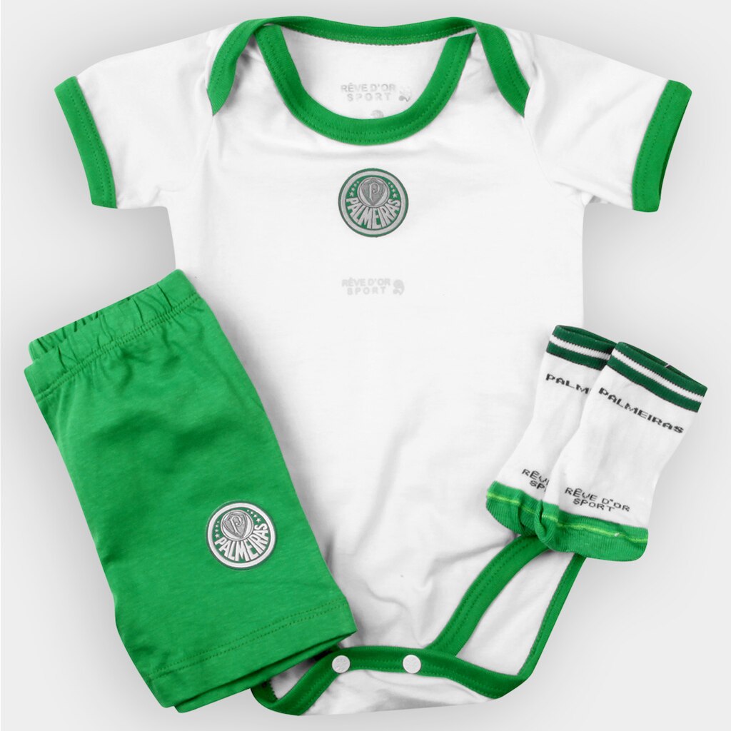 Conjunto Palmeiras Bebê Body Shorts e Meia
