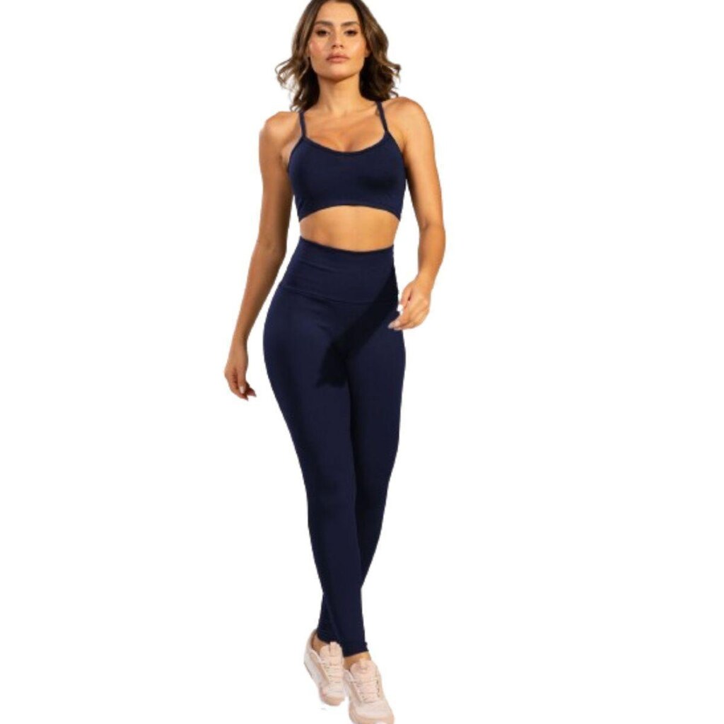 Conjunto Top Alça Fina e Calça Suplex Serra e Mar Modas Roupa Para Academia Treino Moda Fitness