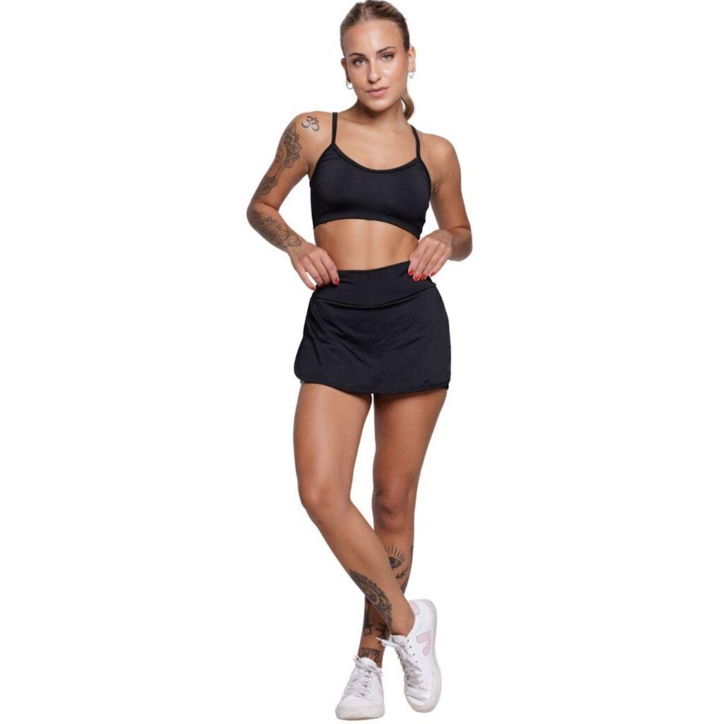 Conjunto Top Alça Fina E Short Saia Serra e Mar Roupa Para Academia Treino Moda Fitness