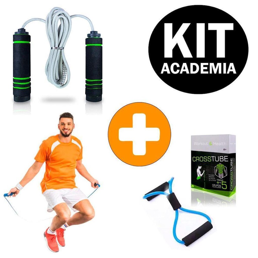 Corda De Pular Profissional + Elástico de Tensão Extensor Cross Tube Academia em Casa Ginástica