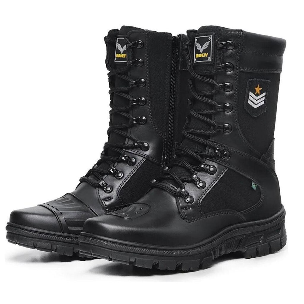 Coturno Bota Militar Tatico Cano Alto Cadarço Solado Borracha Palmilha EVA Resistente Confortavel
