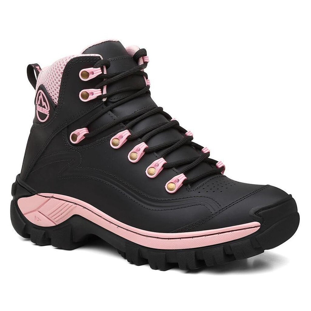 Coturno Feminino Bota Em Couro Legítimo Resistente Reforçada Com C.A Leve Macia Confortável Trilha
