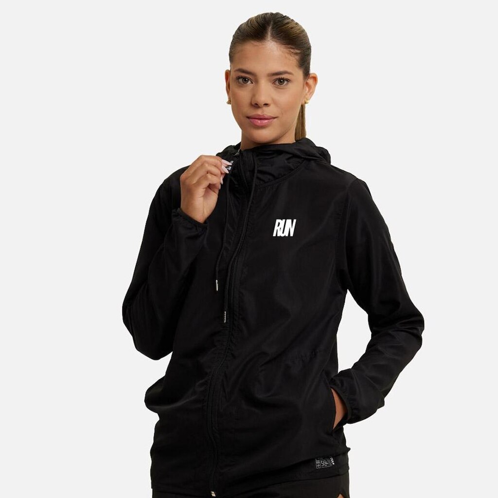 Jaqueta Corta Vento Impermeável Feminina Preto WSS Run Minimalist
