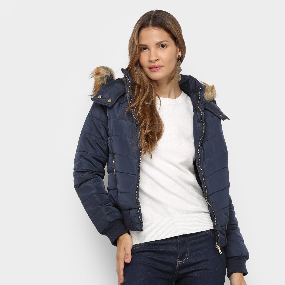 jaqueta de nylon com capuz feminina