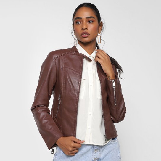Jaqueta PU Facinelli Feminina - Café Menor preço em Jaqueta PU Facinelli Feminina - Café