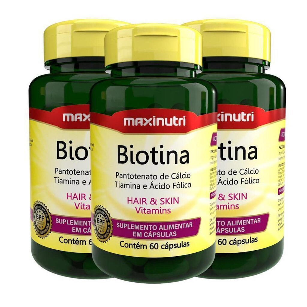 Kit 03 Biotina Cabelo Unhas Vitaminas + Acido Fólico 60 Caps