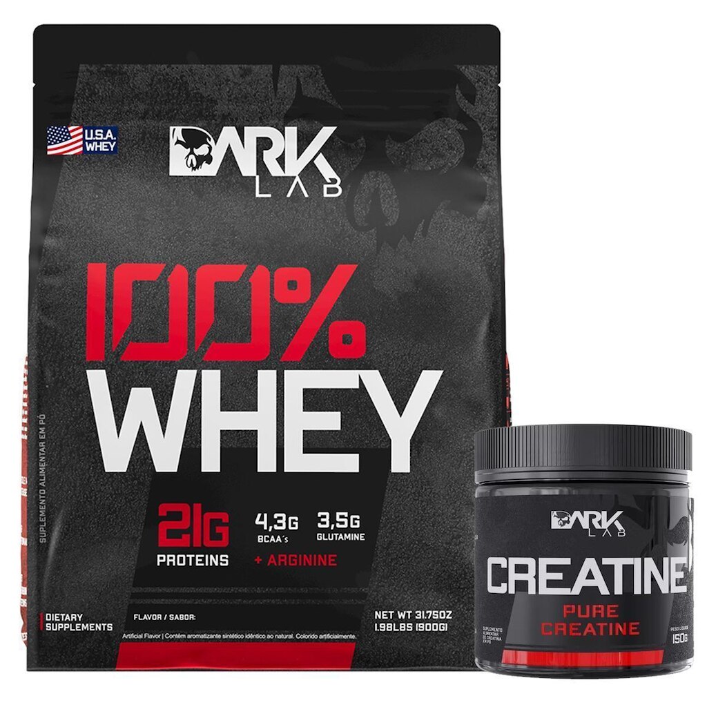 Kit 100% Whey Protein Concentrado Refil 900g + Creatina Monohidratada 150g Dark Lab