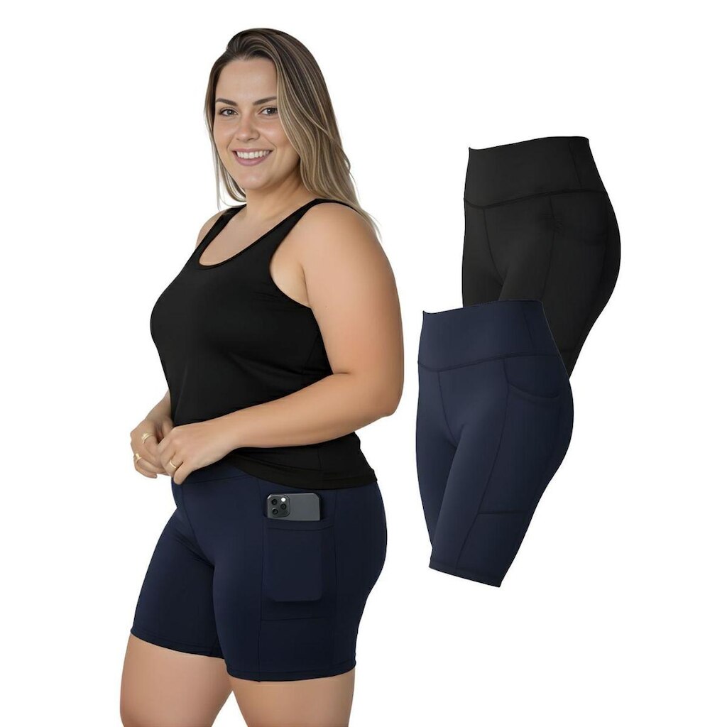 Kit 2 Bermudas Fitness Bolsos Laterais Plus Size