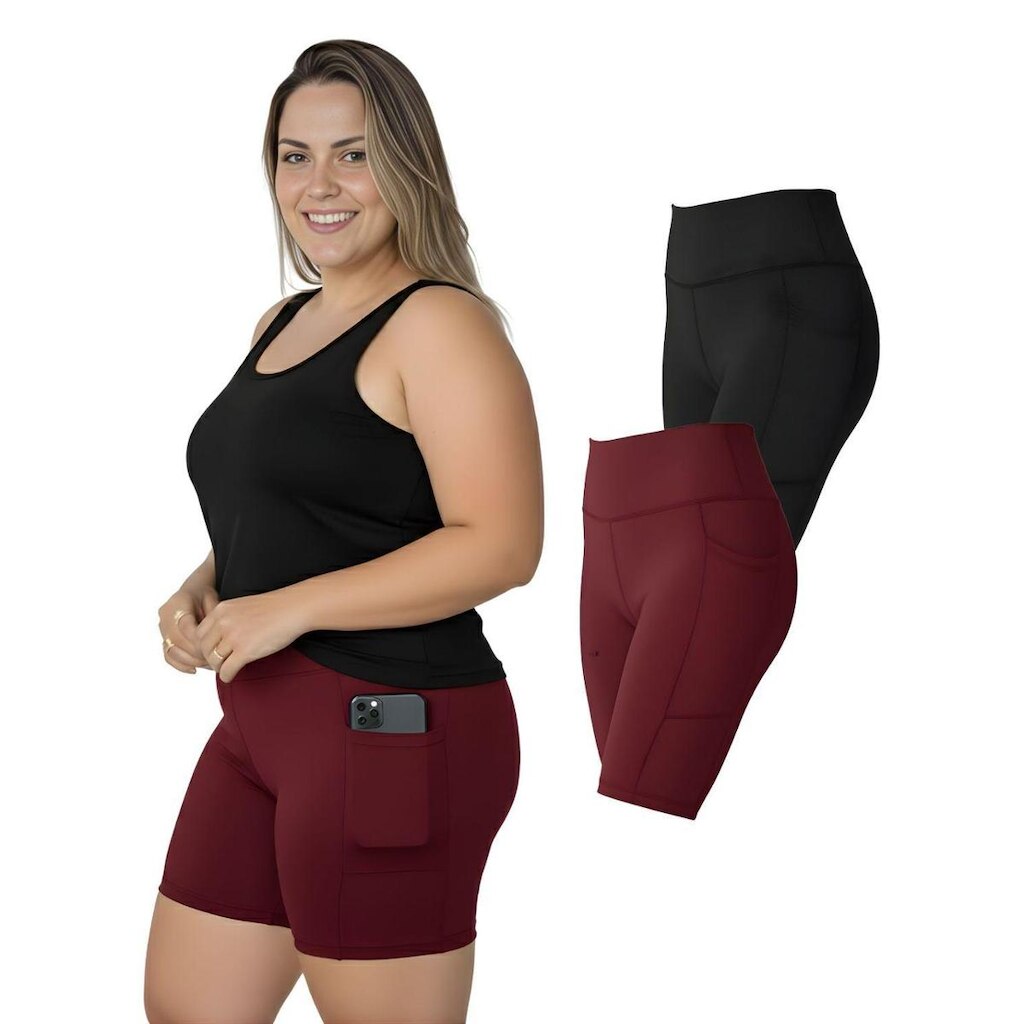 Kit 2 Bermudas Fitness Bolsos Laterais Plus Size