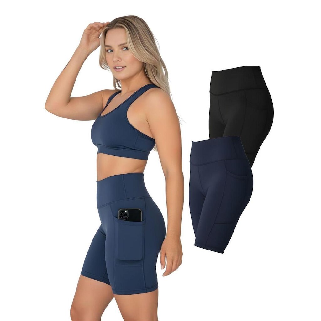 Kit 2 Bermudas Fitness Feminina Bolsos Laterais