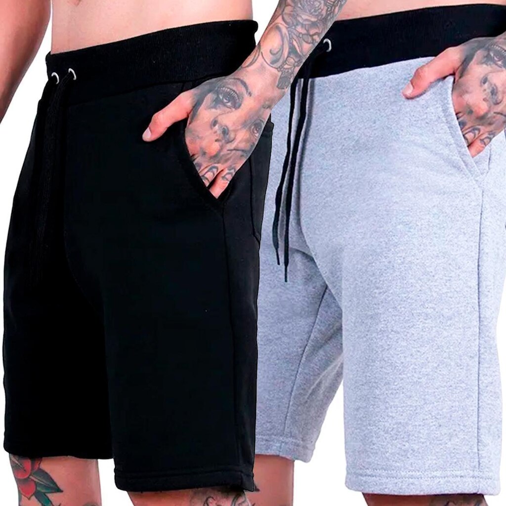 Kit 2 Bermudas Moletom Com Bolsos Shorts Masculino Plus Size Liso Básico G1 a G5