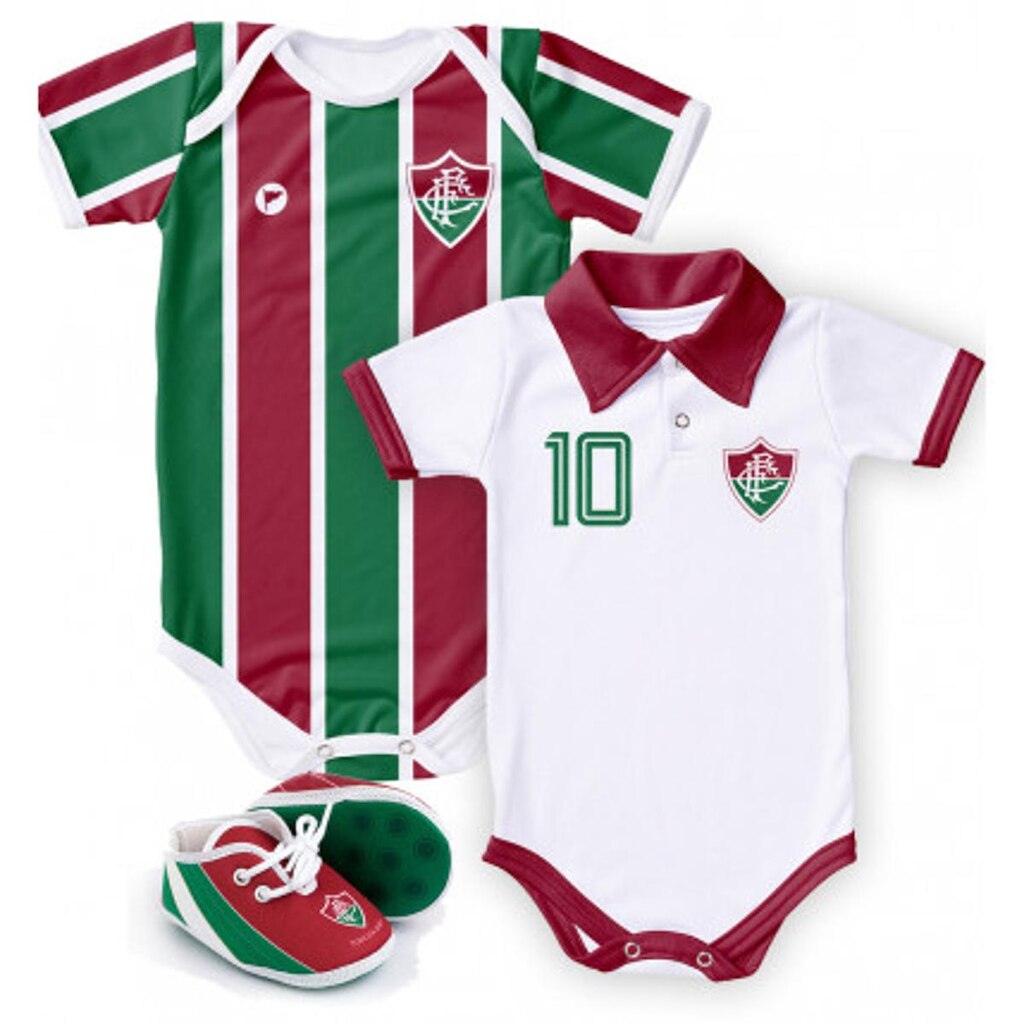 Kit 2 Bodys Bebê Fluminense + 1 Chuteira Torcida Baby