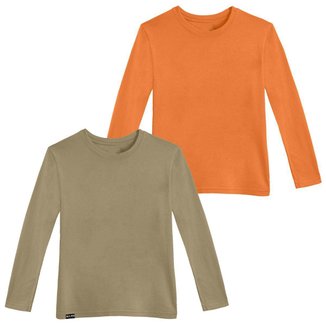 Kit 2 Camisetas Básicas Infantis Manga Comprida Slim Fitness