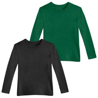 Kit 2 Camisetas Básicas Infantis Manga Comprida Slim Fitness