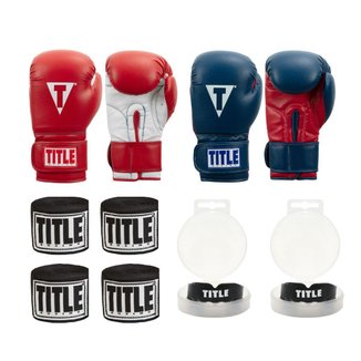 Kit 2 Luvas Boxe Muay Thai Title Essentials + 4 Pares de Bandagens + 2 Protetores Bucais