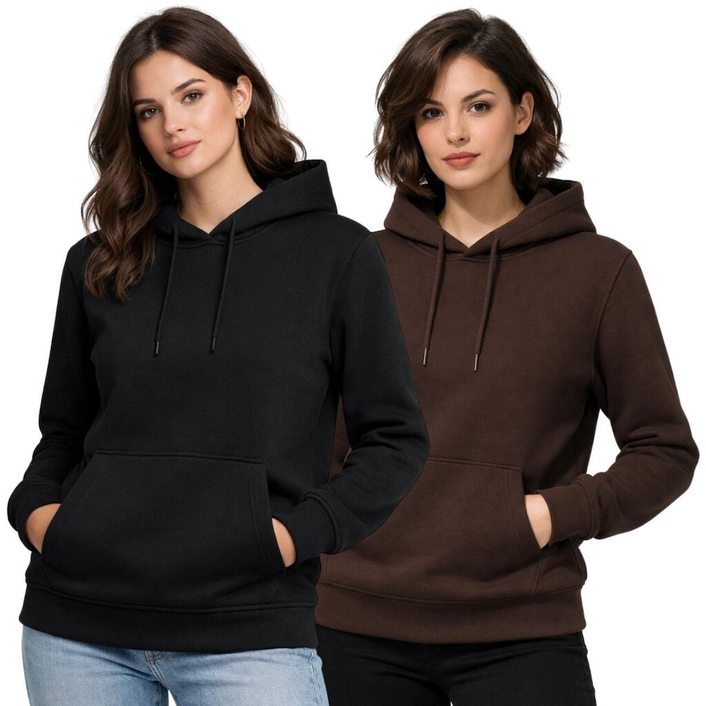 Kit 2 Moletom Feminino Canguru Flanelado Com Capuz Blusa Frio Inverno Casual Confortável