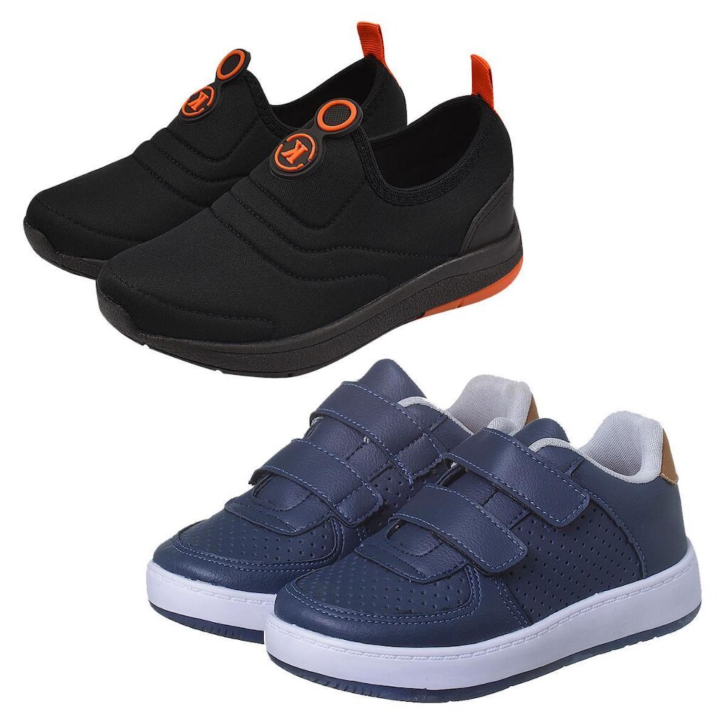 Kit 2 Pares Tênis Infantil Menino Casual Marinho e Calce Facil Preto com Laranja Kidstep