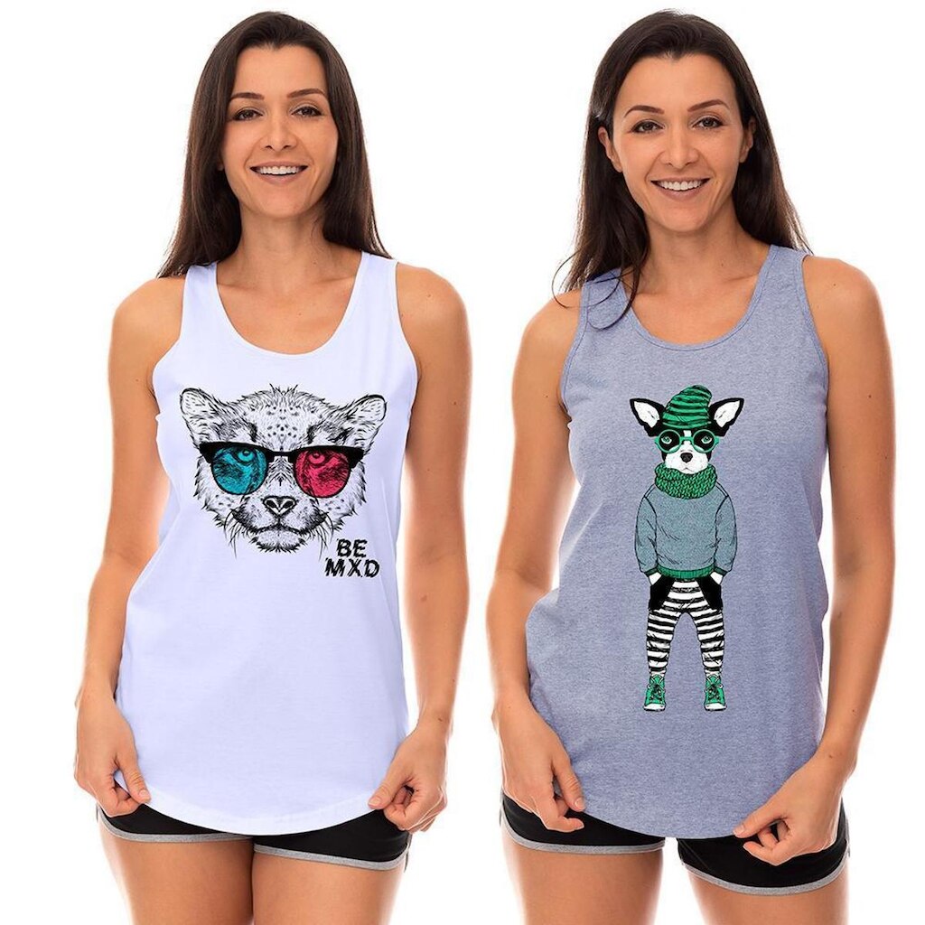Kit 2 Regatas Longline Feminina MXD Conceito Slim Diversas Estampas