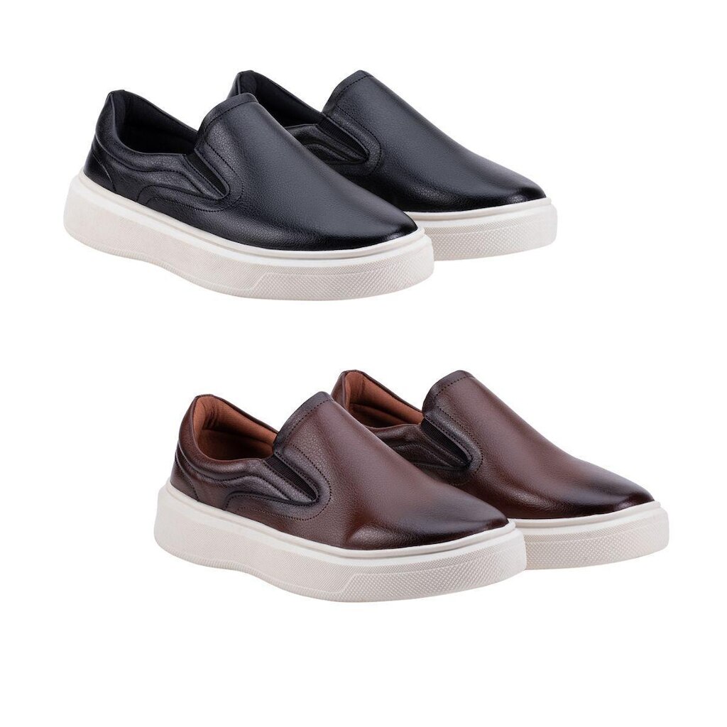 Kit 2 Tênis Slip On Iate Masculino Couro Confortável Calce Fácil