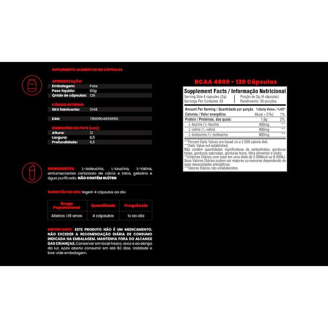 Kit 2x BCAA 4800 - 120 cáps – Bodybuilders