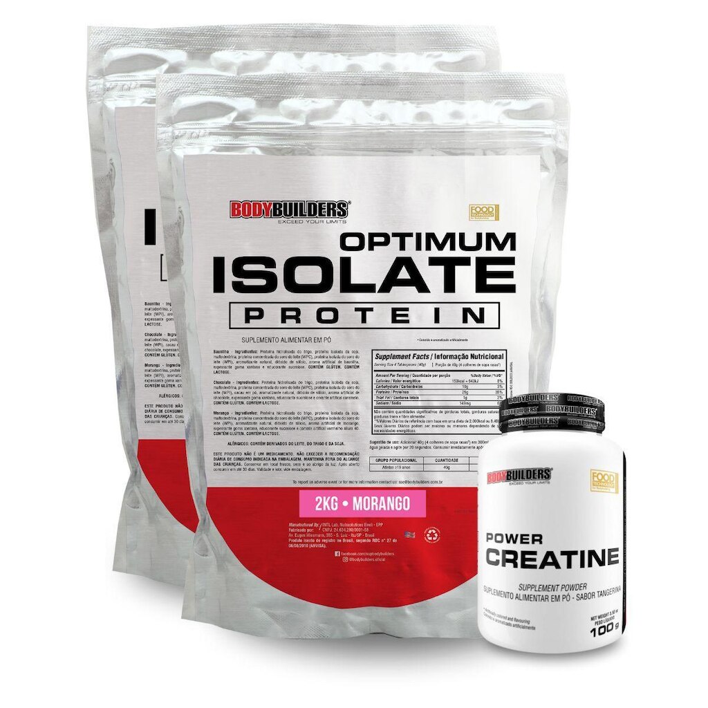Kit 2x Optimum Isolate Whey Protein 2kg + Creatina 100g - Bodybuilders