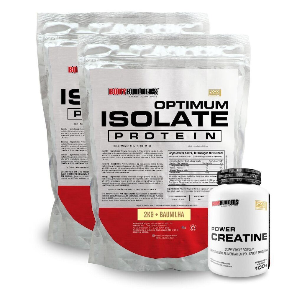 Kit 2x Optimum Isolate Whey Protein 2kg + Creatina 100g - Bodybuilders