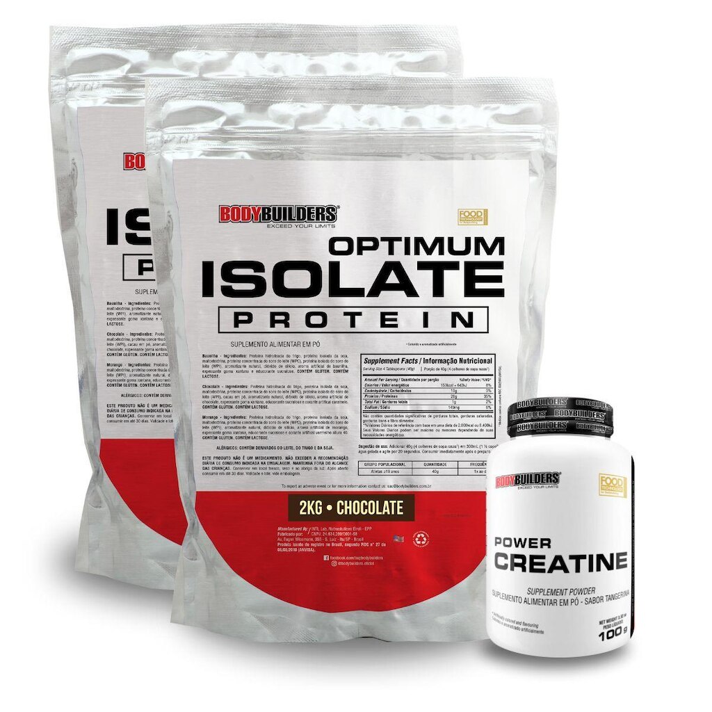 Kit 2x Optimum Isolate Whey Protein 2kg + Creatina 100g - Bodybuilders