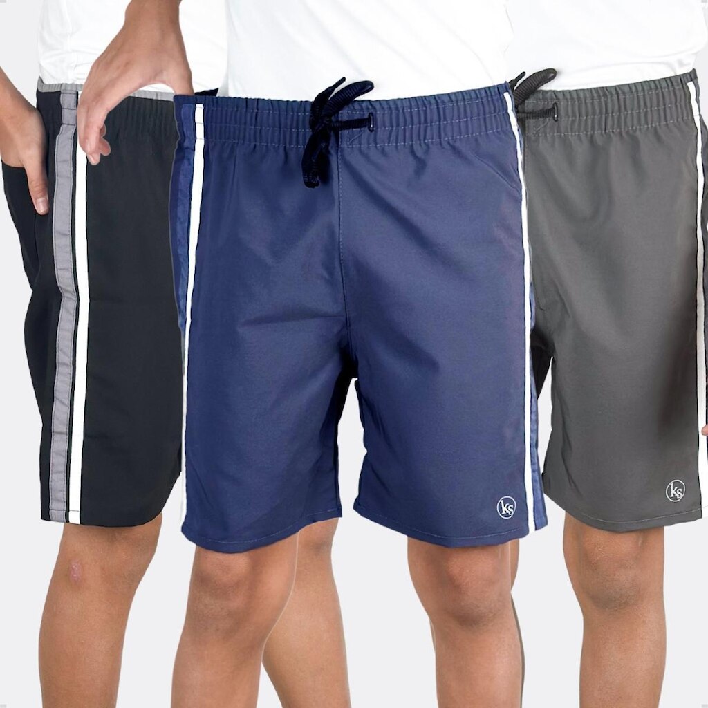 KIT 3 Bermuda Infantil Esportiva Short Tactel Elastano com Listras