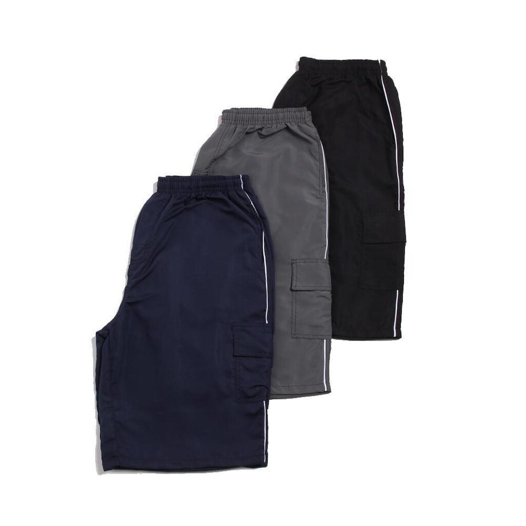 Kit 3 Bermuda Tactel Cargo Plus com Bolsos Frente e Costa | Chumbo Azul Marinho