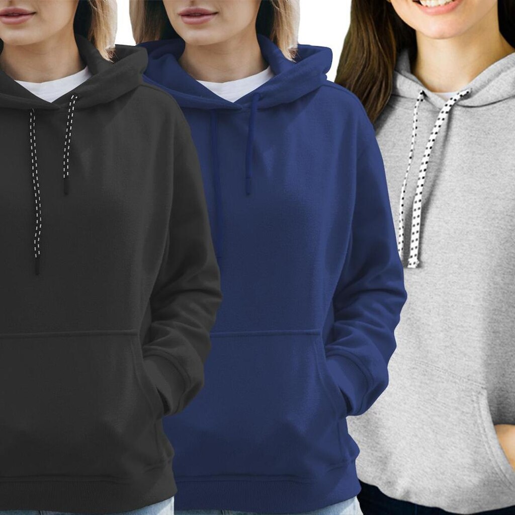 Kit 3 Blusas Moletom Canguru com Capuz Liso Sem Estampa Feminino Juvenil