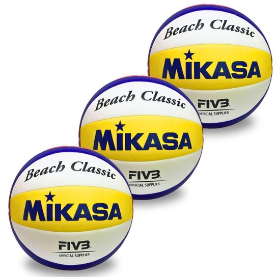Kit 3 Bola Vôlei Areia Mikasa Original BV552C Vxl30 Couro Sintético Praia Costurada