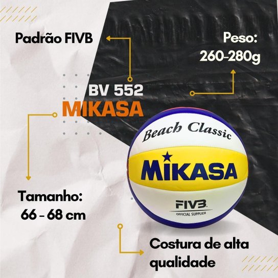 Kit 3 Bola Vôlei Areia Mikasa Original BV552C Vxl30 Couro Sintético Praia Costurada