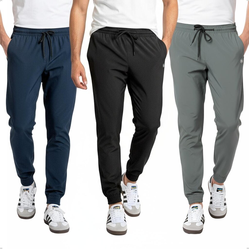 Kit 3 Calça Jogger Slim Fit Tactel Elastano Casual Academia Estilosa