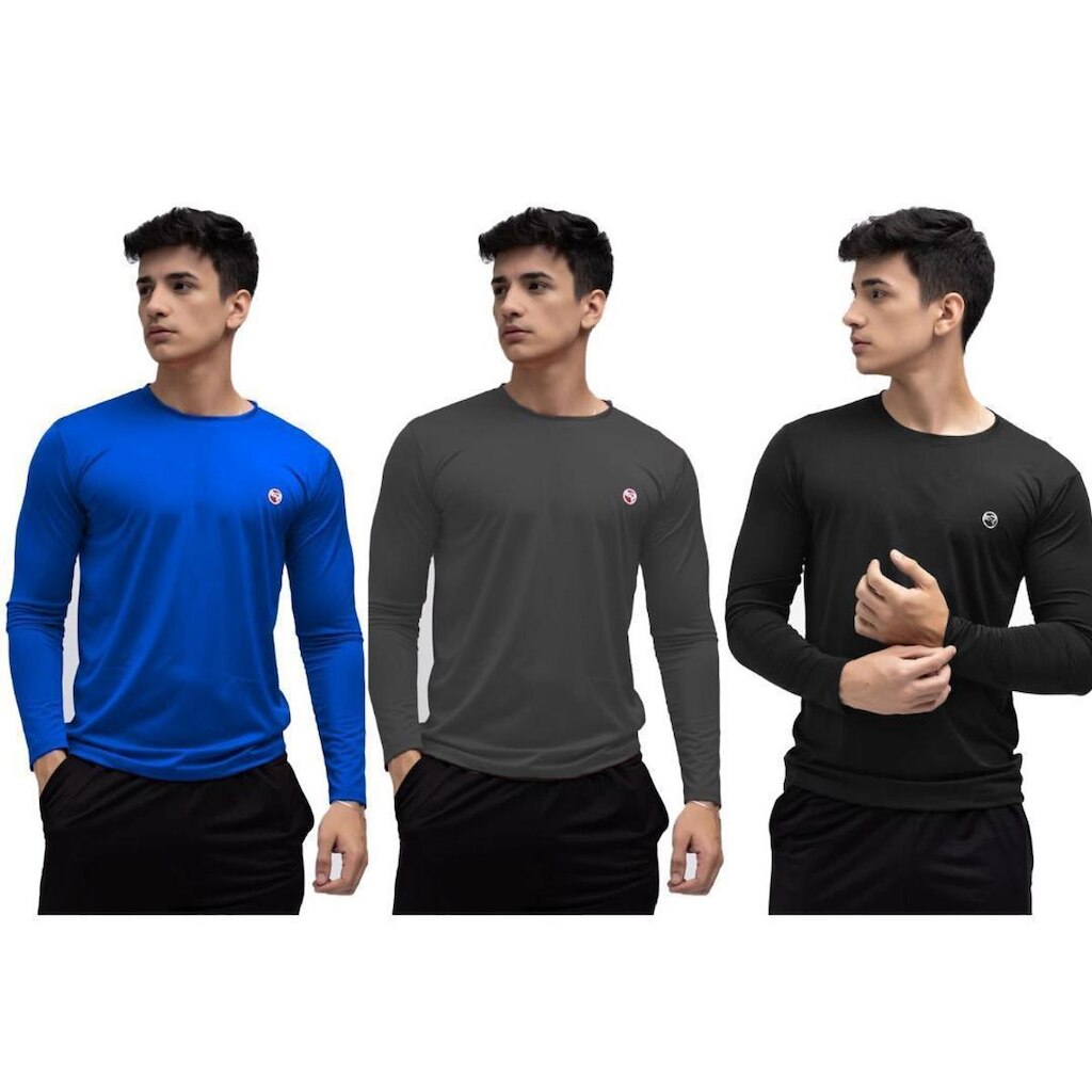 Kit 3 Camisa Masculina Térmica Manga Longa Com Proteção Uv 50+