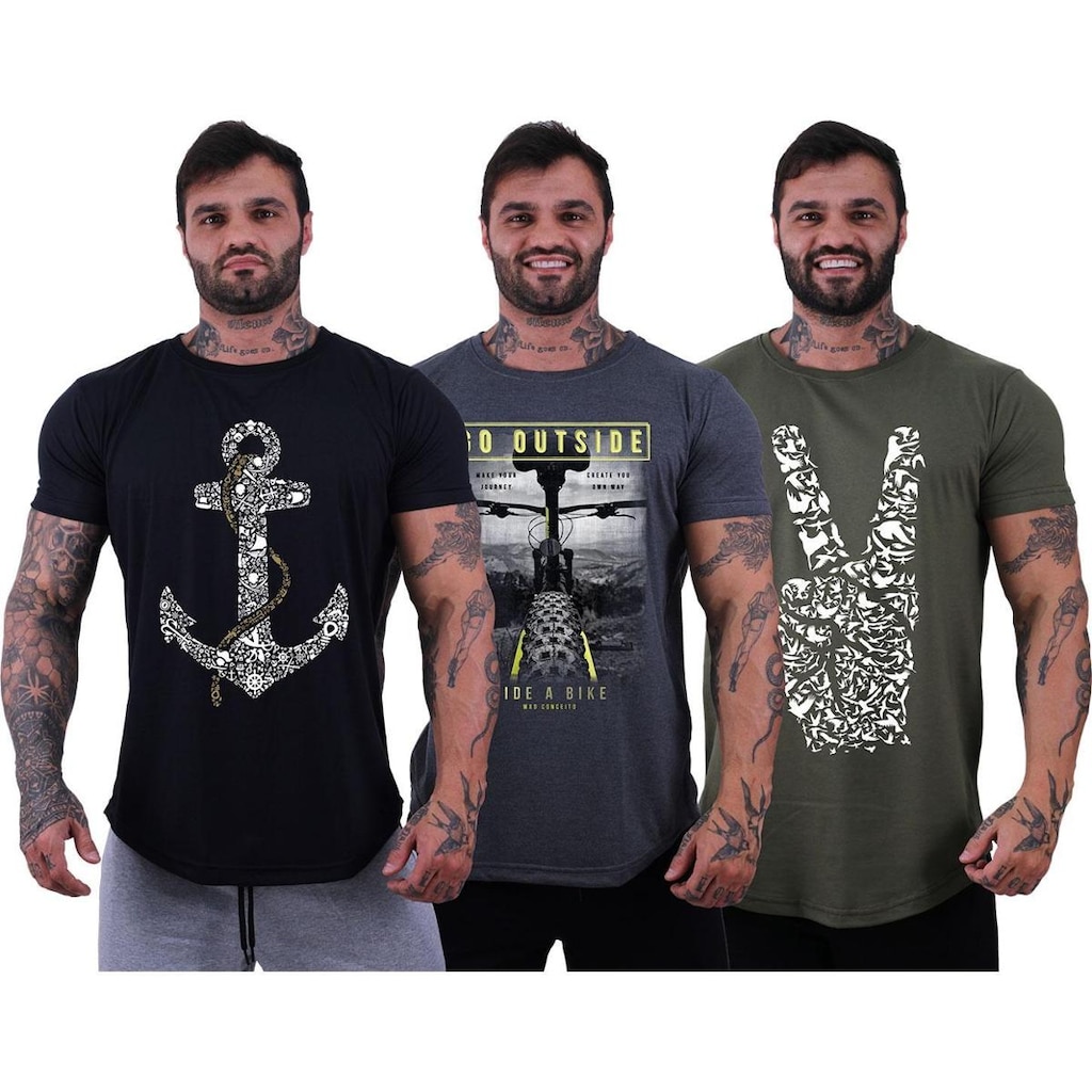 Kit 3 Camiseta Longline MXD Conceito Estampada Get Big Or Die Trying All We Have Is Now MMA