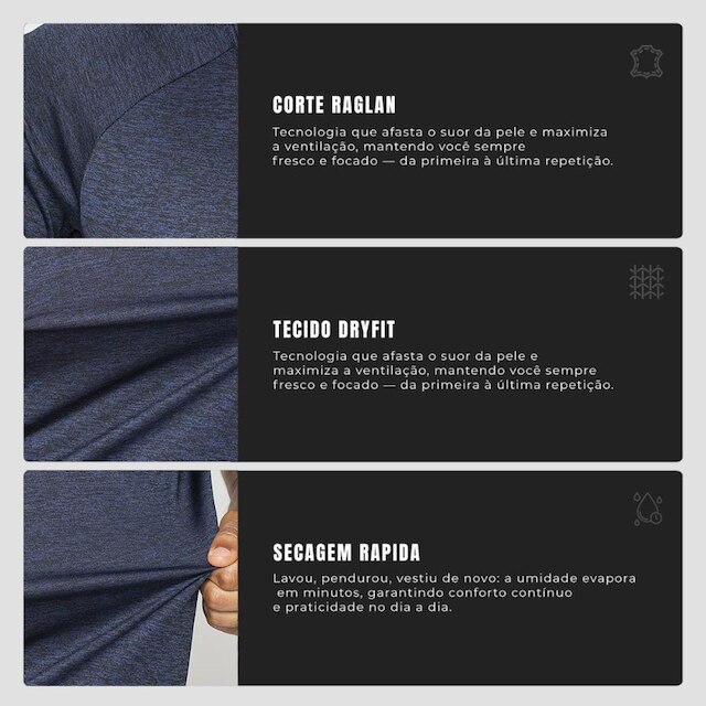 Kit 3 Camisetas Dry Alpha Co Masculina