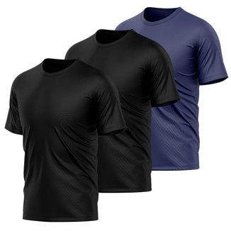 Kit 3 Camisetas Masculina Dry Manga Curta Proteção UV Slim Fit Básica Academia Treino Fitness