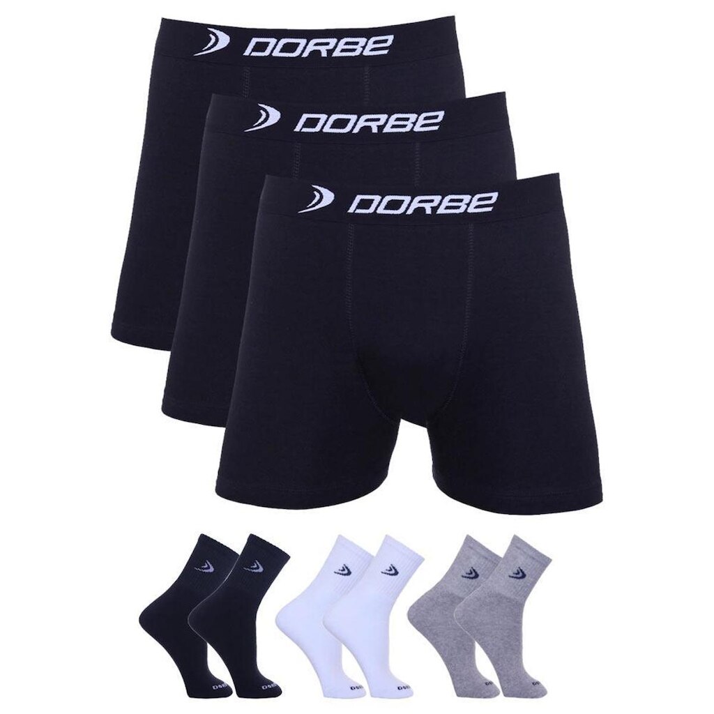 Kit 3 Cuecas Boxer Dorbe Algodão + 3 Pares Meia Cano Longo