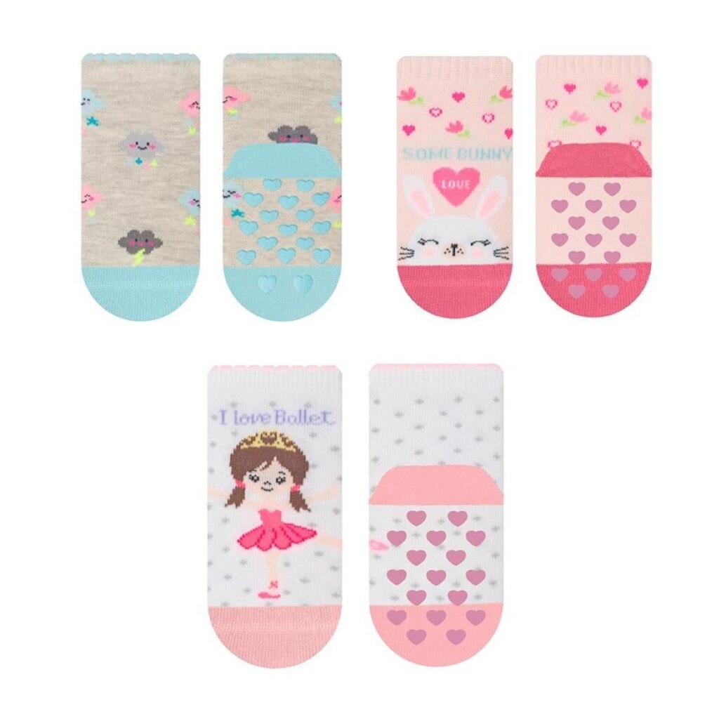 Kit 3 pares de meias Bebê Antiderrapante Menina Selene 1330