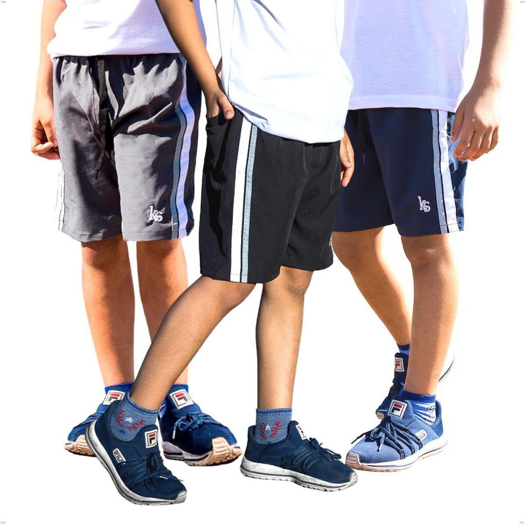KIT 3 Short Infantil Bermuda Escolar Tactel Com Elastano