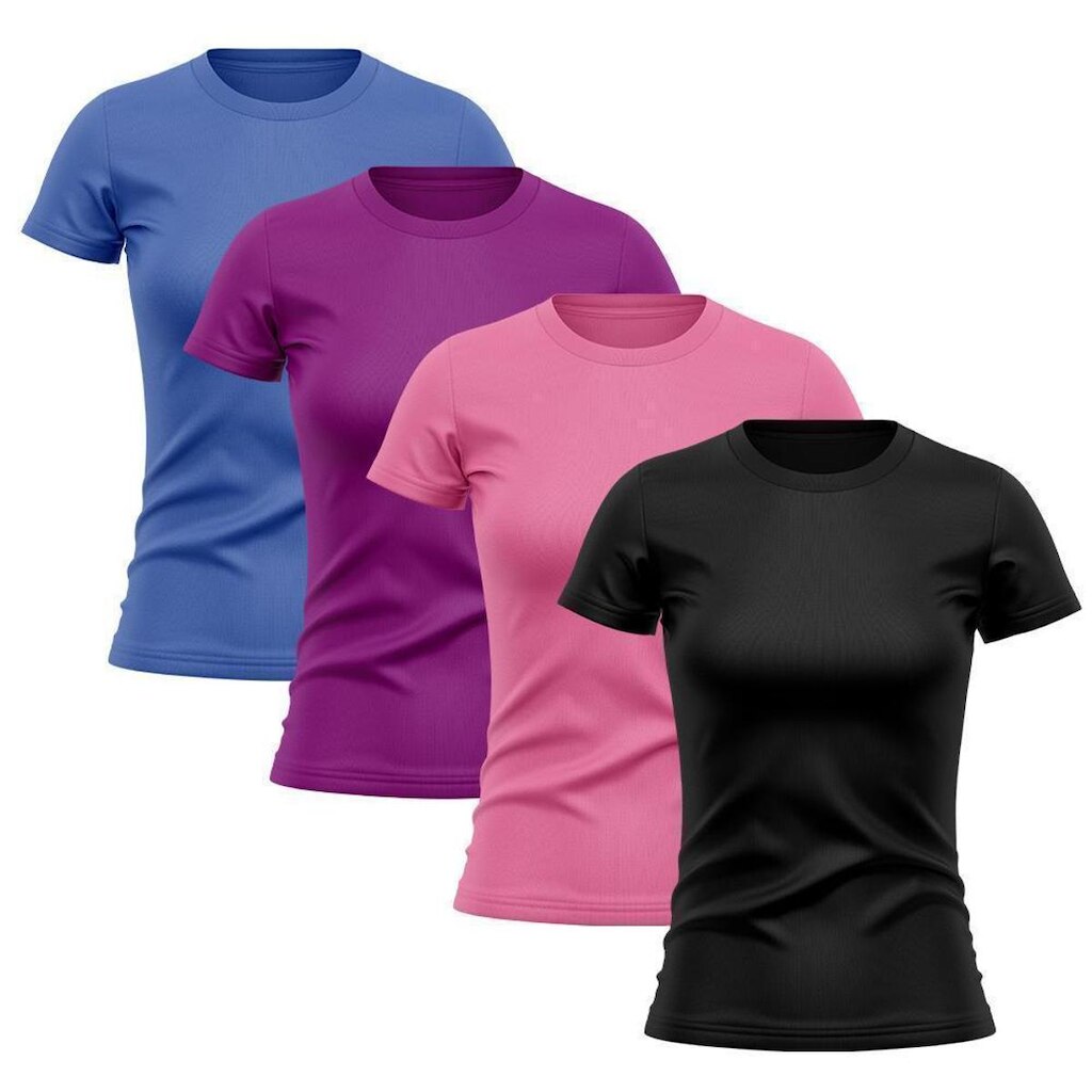 Kit 4 Camiseta Manga Curta Dry Proteção Solar UV Baby Look Feminina