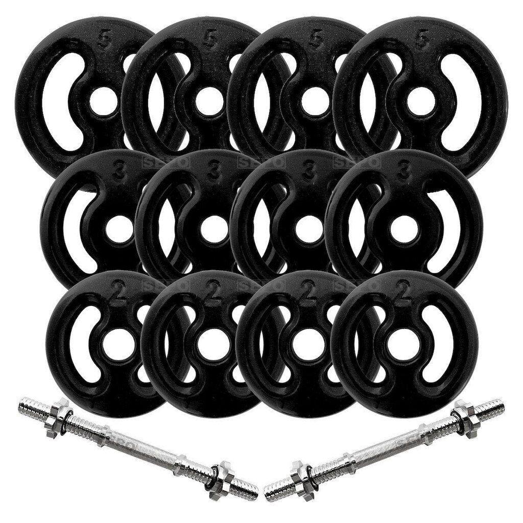Kit 40Kg em Anilhas Emborrachadas com 2 Barras Maciça Cromada de Rosca 40cm