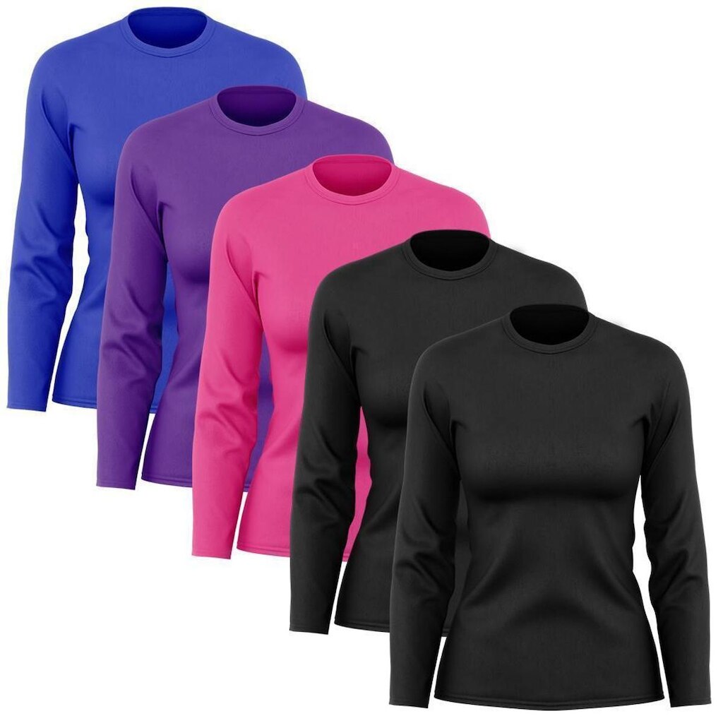 Kit 5 Camisetas Feminina Manga Longa Proteção Solar UV