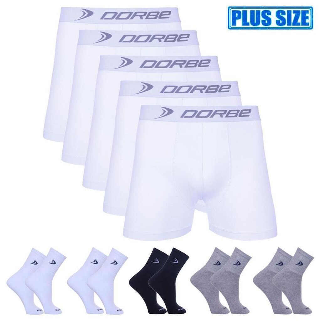 Kit 5 Cuecas Boxer Dorbe Microfibra Plus Size + 5 Pares Meia Cano Longo