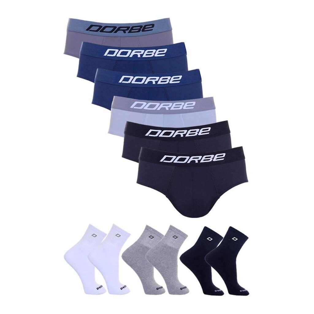 Kit 6 Cuecas Slip Microfibra Dorbe + 6 Pares Meia Cano Curto
