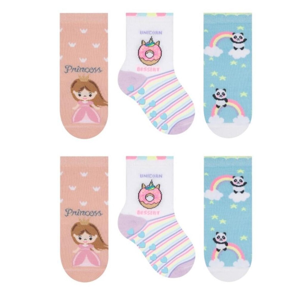 Kit 6 pares de meias Bebê Antiderrapante Menina Selene Estampas 1330