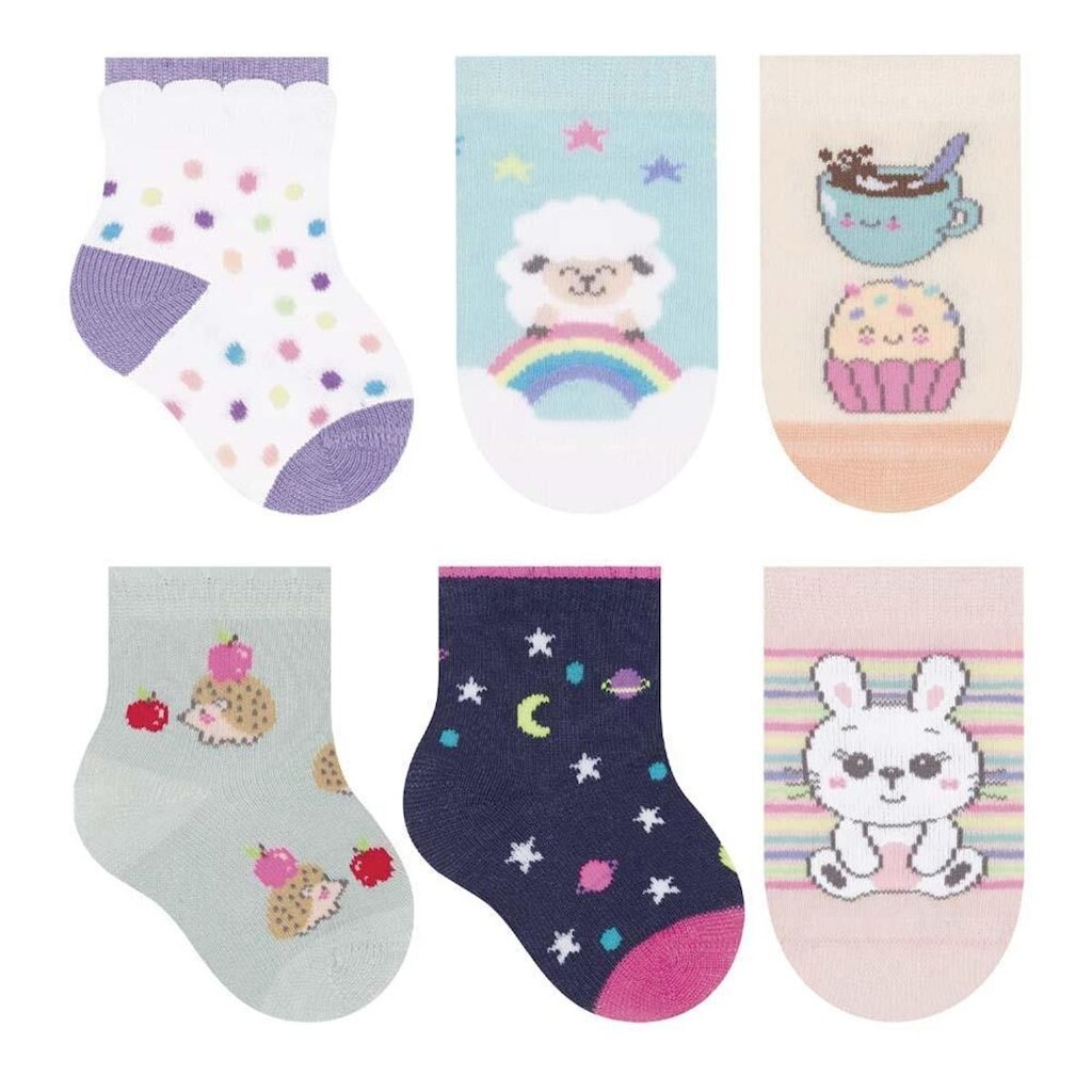 Kit 6 Pares Meia Bebê Menina Rosa/Pink/Lilás Selene