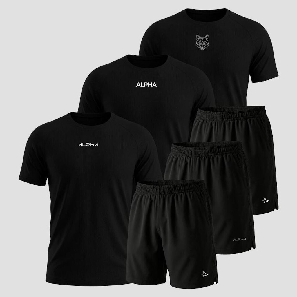 Kit 6 Peças Dry 3 Camisetas e 3 Bermudas Alpha Co